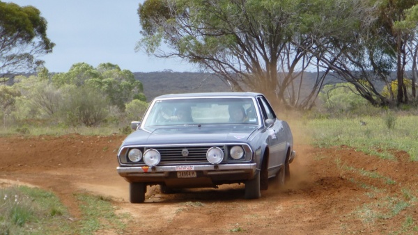 Hal Moloney and Peter Meddows in the big P76 on a special test near Renmark.