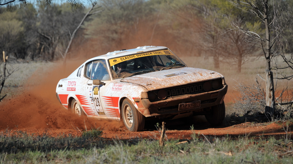 Iain Reddiex and Mike Mitchell in the Toyota Celica RA28 on the first day of competition on COT16.